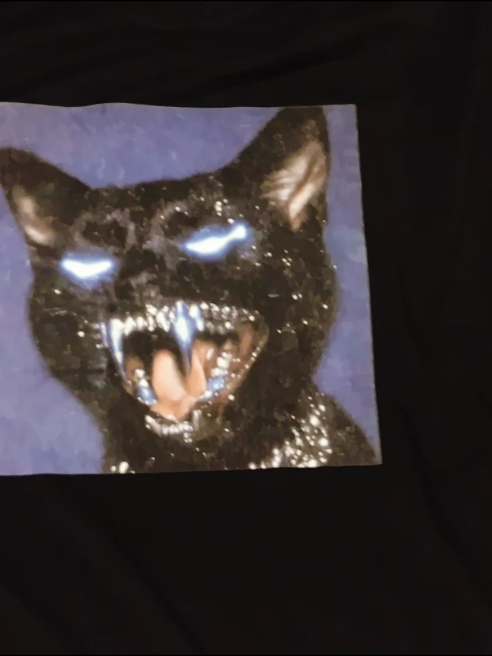 Black Cat Iced out grill growl Graphic T-Shirt - Black 21 inches p2p